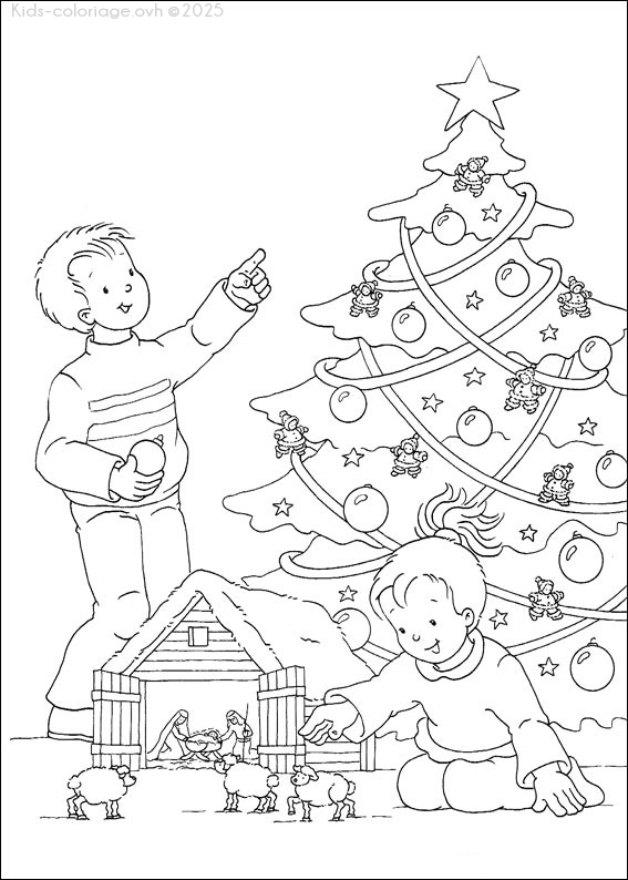 Coloriage à imprimer noel-enfant-sapin