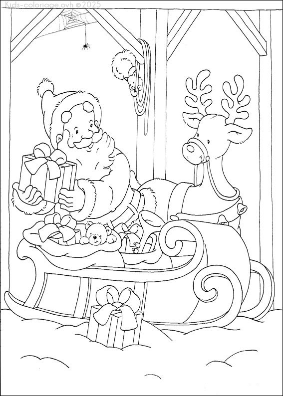 Coloriage à imprimer papa-noel-traineau